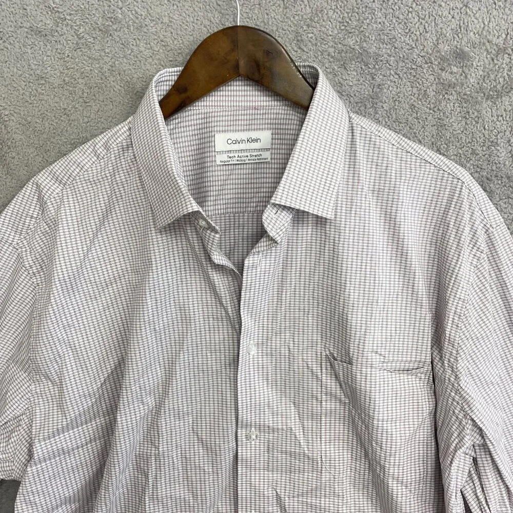 NEW Calvin Klein Men's XL Tech Active Stretch Dress Shirt Checkered Pattern - Picture 10 of 11